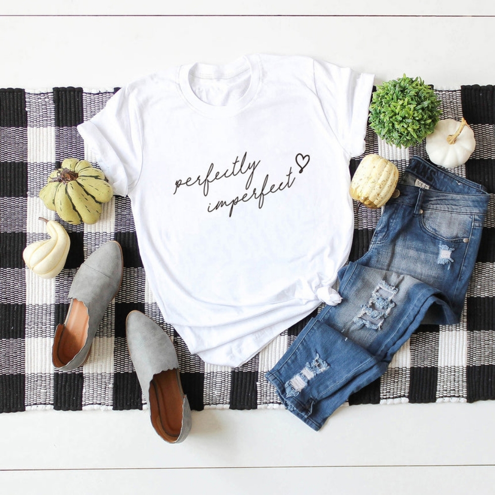 Perfectly Imperfect Graphic T-Shirt White Script Tee S–3XL